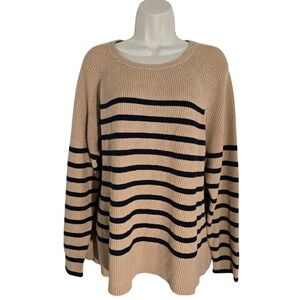 JJILL Tan Navy Striped Ribbed Crew Neck Sweater Size 2X